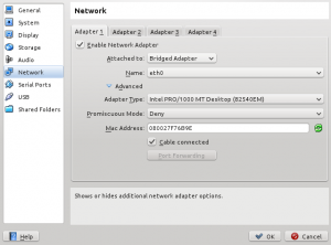 Use the bridged adapter for the NIC (Intel PRO/1000 family)